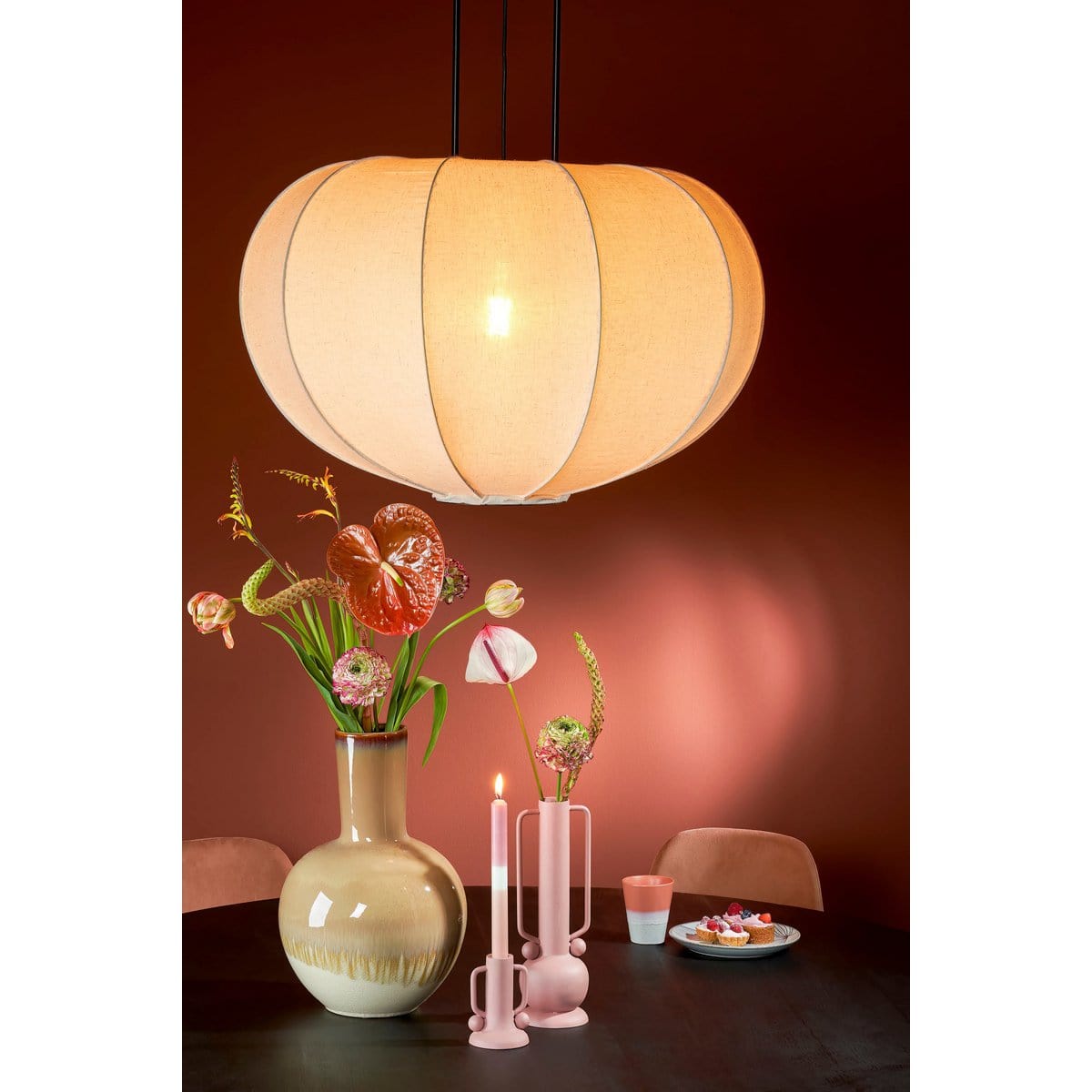 Mica Decorations Pego Hanglamp - H55 x Ø50 cm - Linnen - Off White