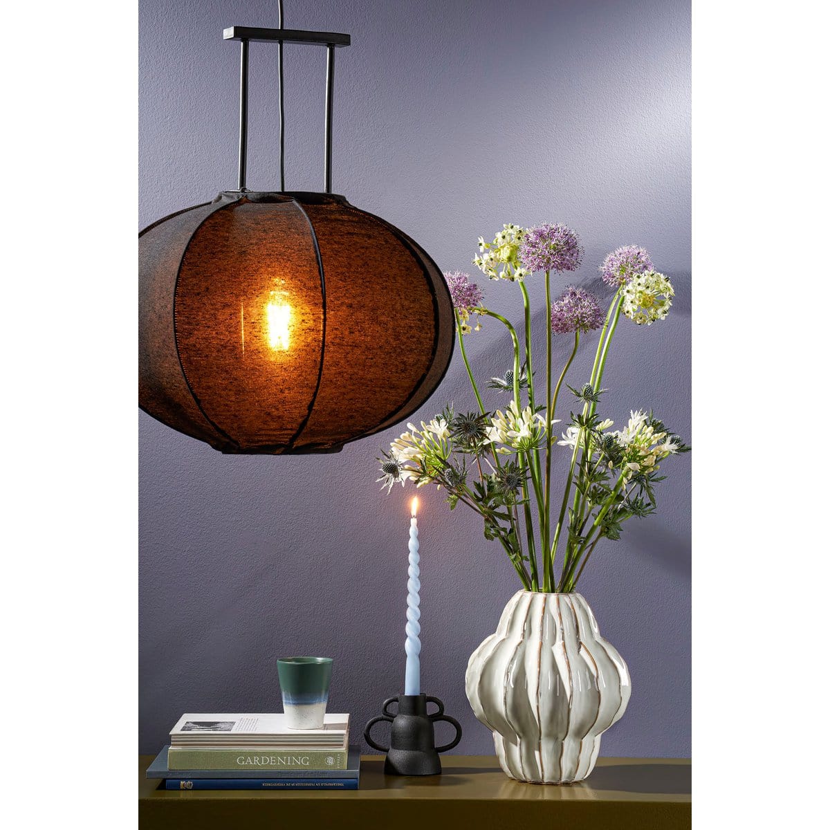 Mica Decorations Pego Hanglamp - H55 x Ø50 cm - Linnen - Zwart