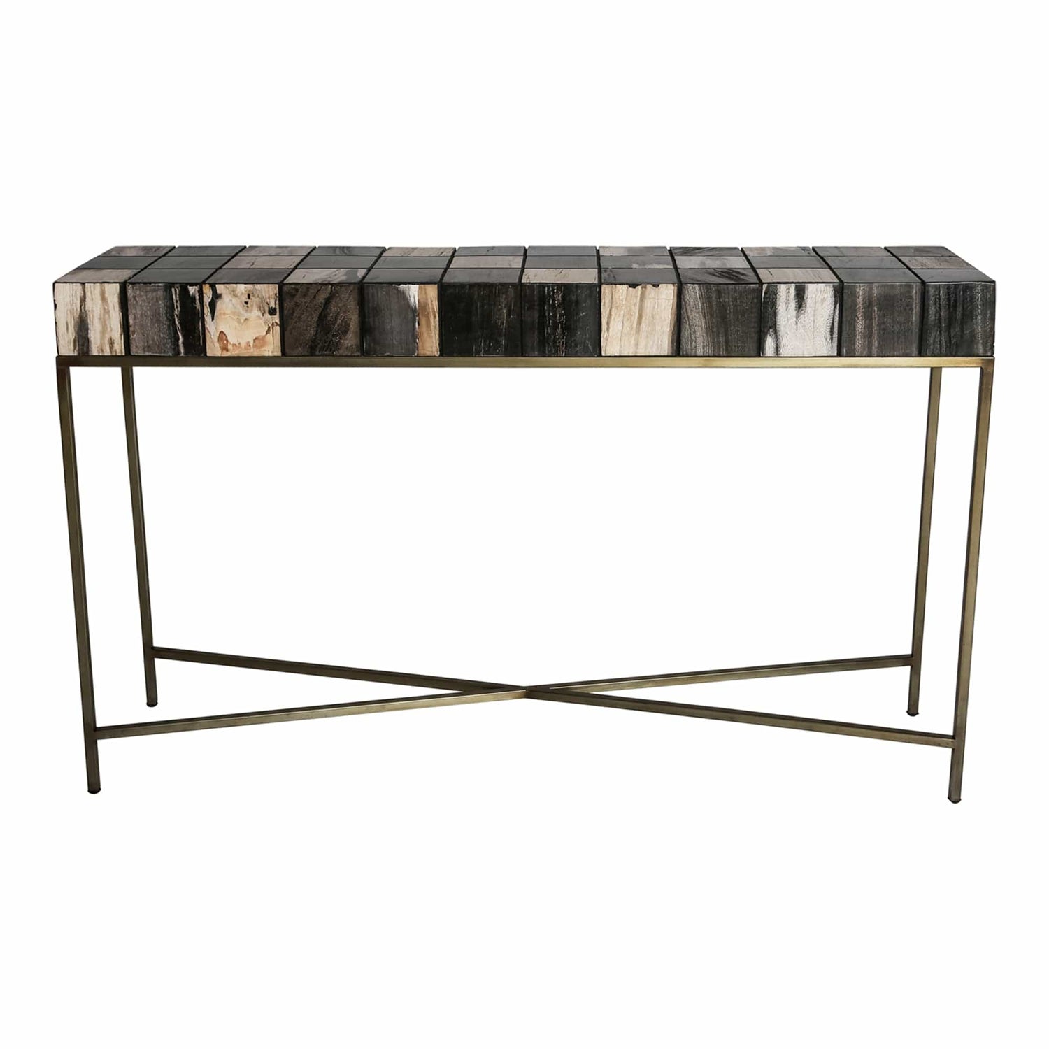 PTMD Petrified Laminate gemeleerd sidetable goud frame