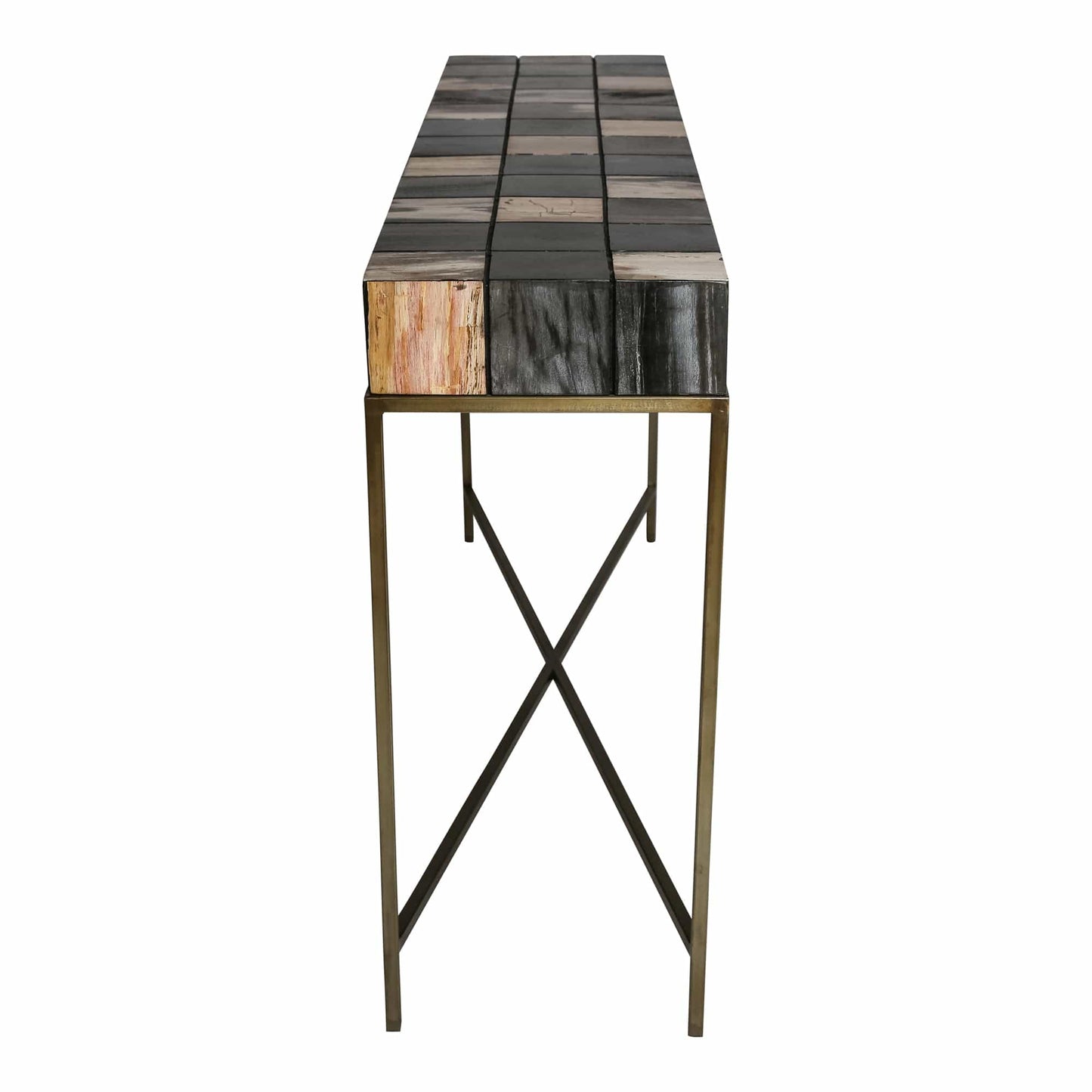 PTMD Petrified Laminate gemeleerd sidetable goud frame