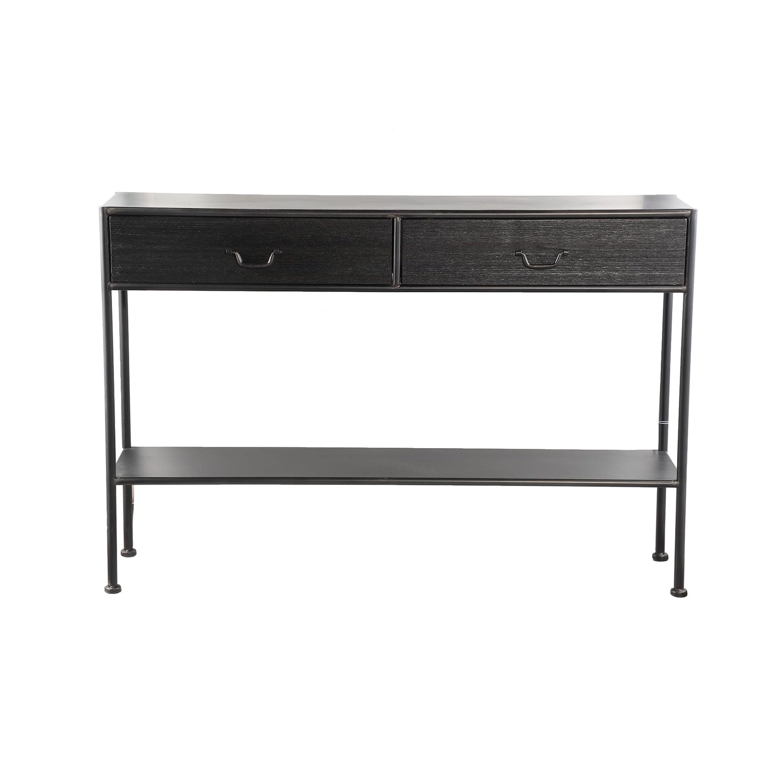 PTMD Ray Black wooden sidetable metal frame 2 drawer