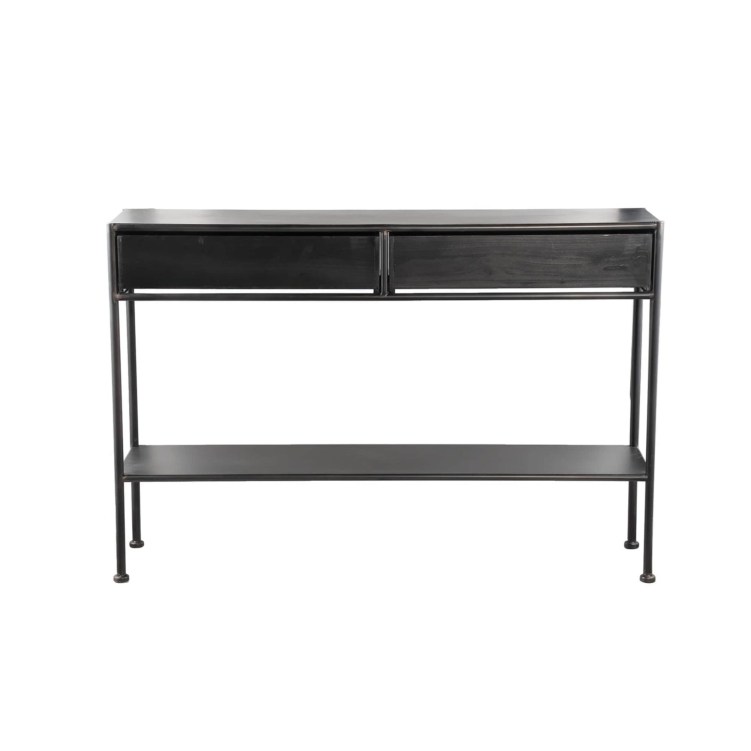 PTMD Ray Black wooden sidetable metal frame 2 drawer