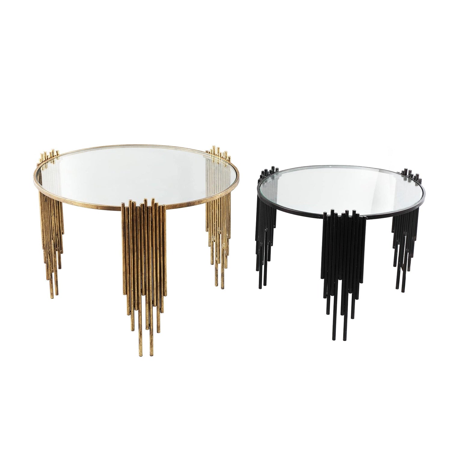 PTMD Renz Gold glass coffee table round set of 2 KD