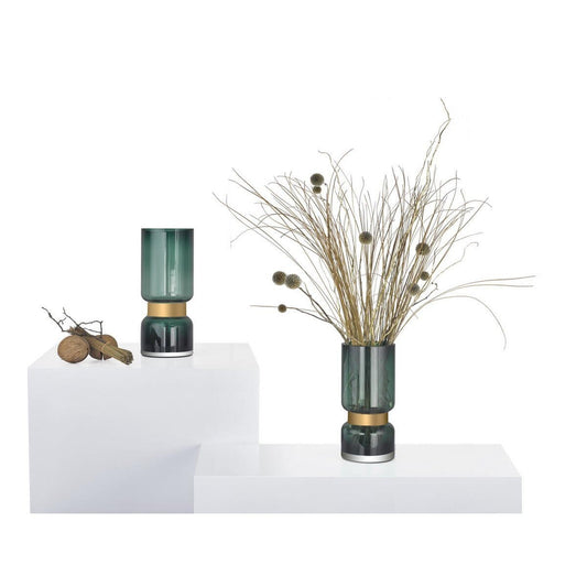 Element Accessories Retro futurist, luxe groene glazen vaas met goud TRI 28 GE