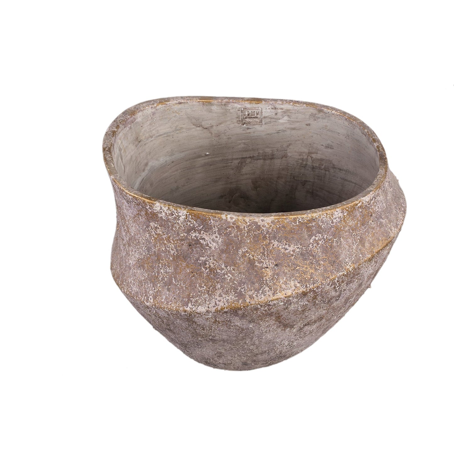 PTMD Rishell Bronze cement ronde pot met lijn groot L