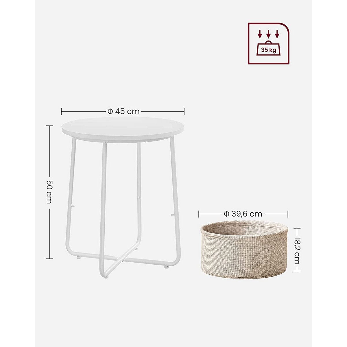 Criks Design Ronde bijzettafel met opbergmand Wit