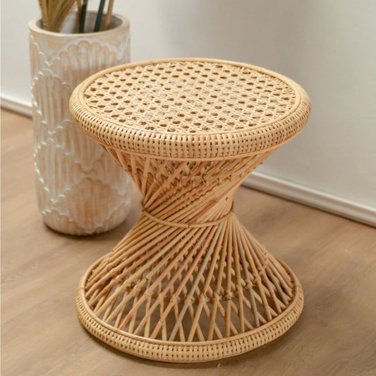 Soeji Rotan bijzettafel | Salontafel | Ronde salontafel LUHU Ø45 cm Beige