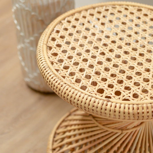 Soeji Rotan bijzettafel | Salontafel | Ronde salontafel LUHU Ø45 cm Beige