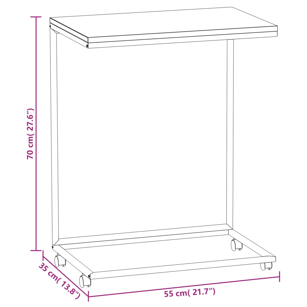 vidaXL Salontafels Bijzettafel met wieltjes 55x35x70 cm bewerkt hout zwart