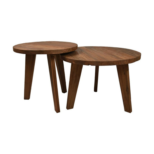 HSM Collection Salontafels Rond Set van 2 - Ø60x43,5/Ø50x48,5 - Naturel - Teak