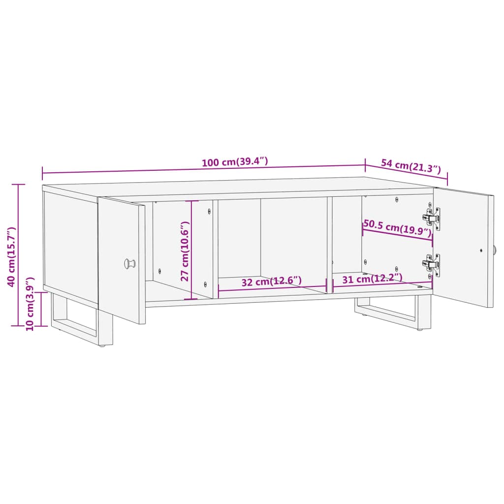 vidaXL Salontafels Salontafel 100x54x40 cm massief mangohout bruin en zwart