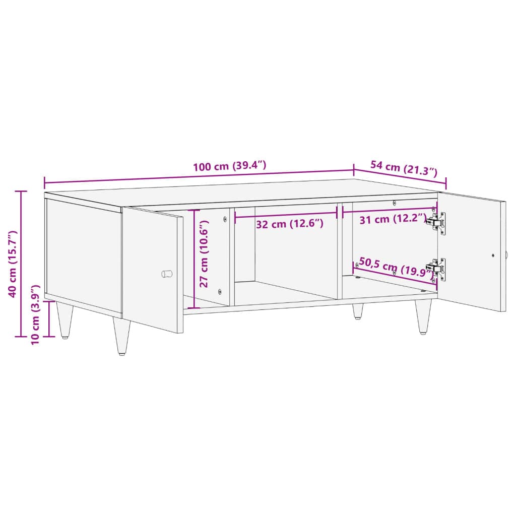 vidaXL Salontafels Salontafel 100x54x40 cm massief mangohout