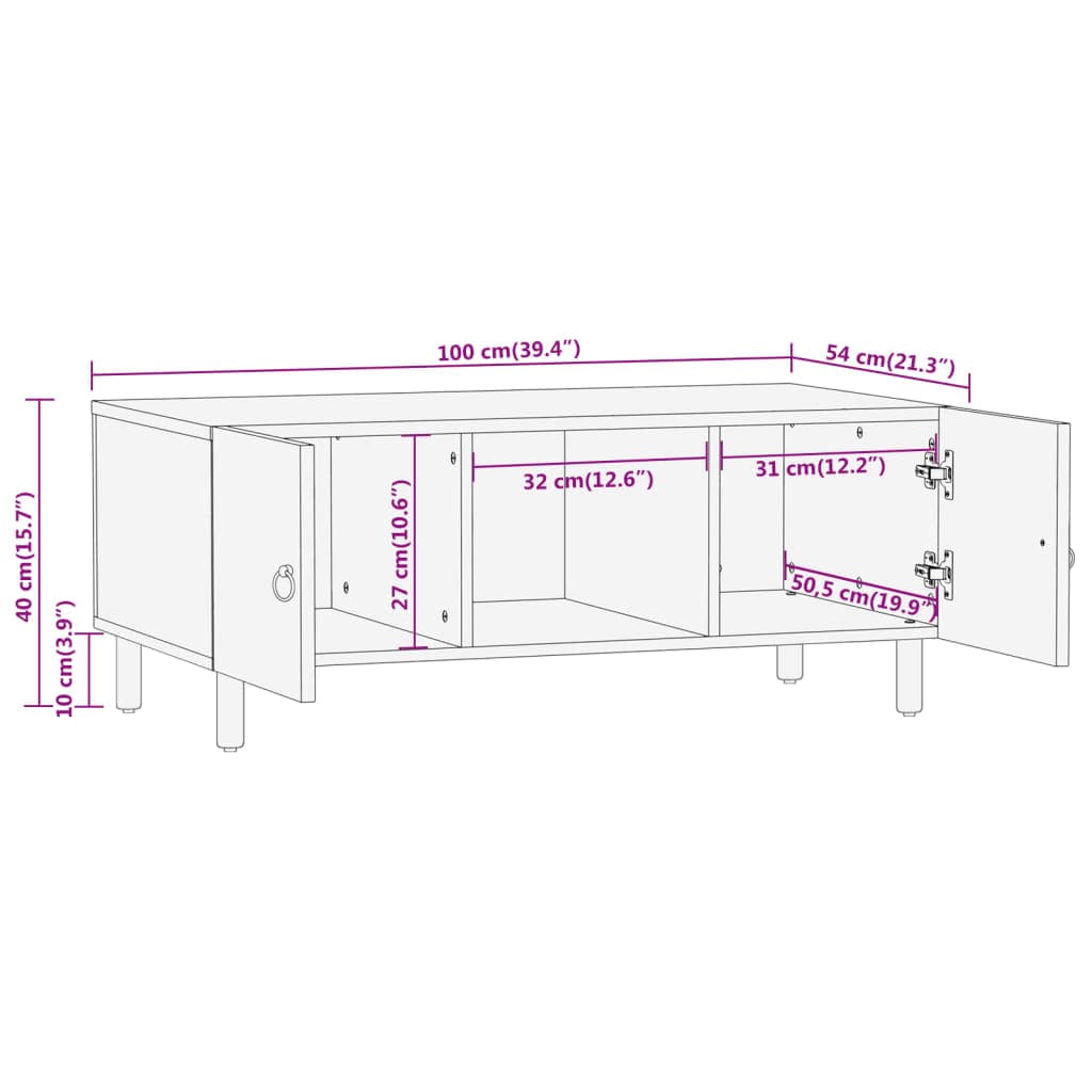 vidaXL Salontafels Salontafel 100x54x40 cm massief mangohout