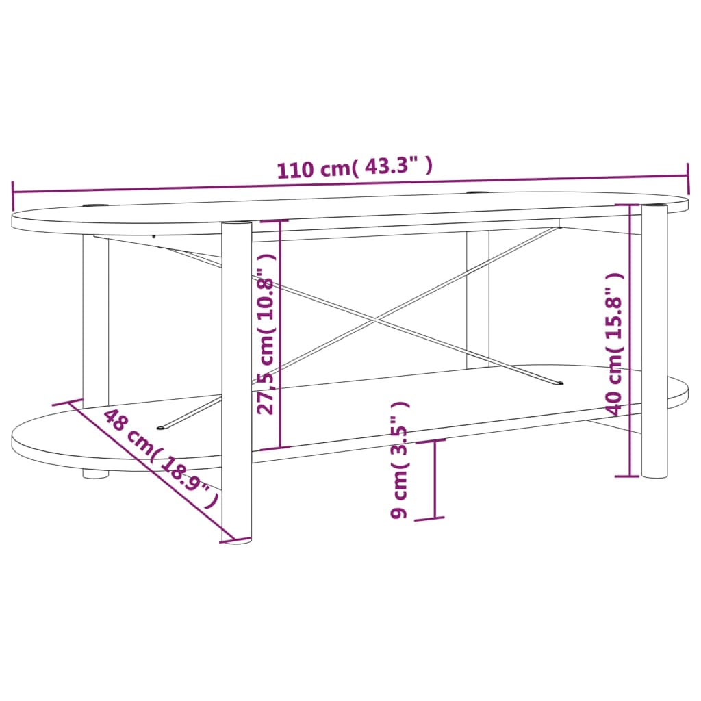 vidaXL Salontafels Salontafel 110x48x40 cm bewerkt hout wit