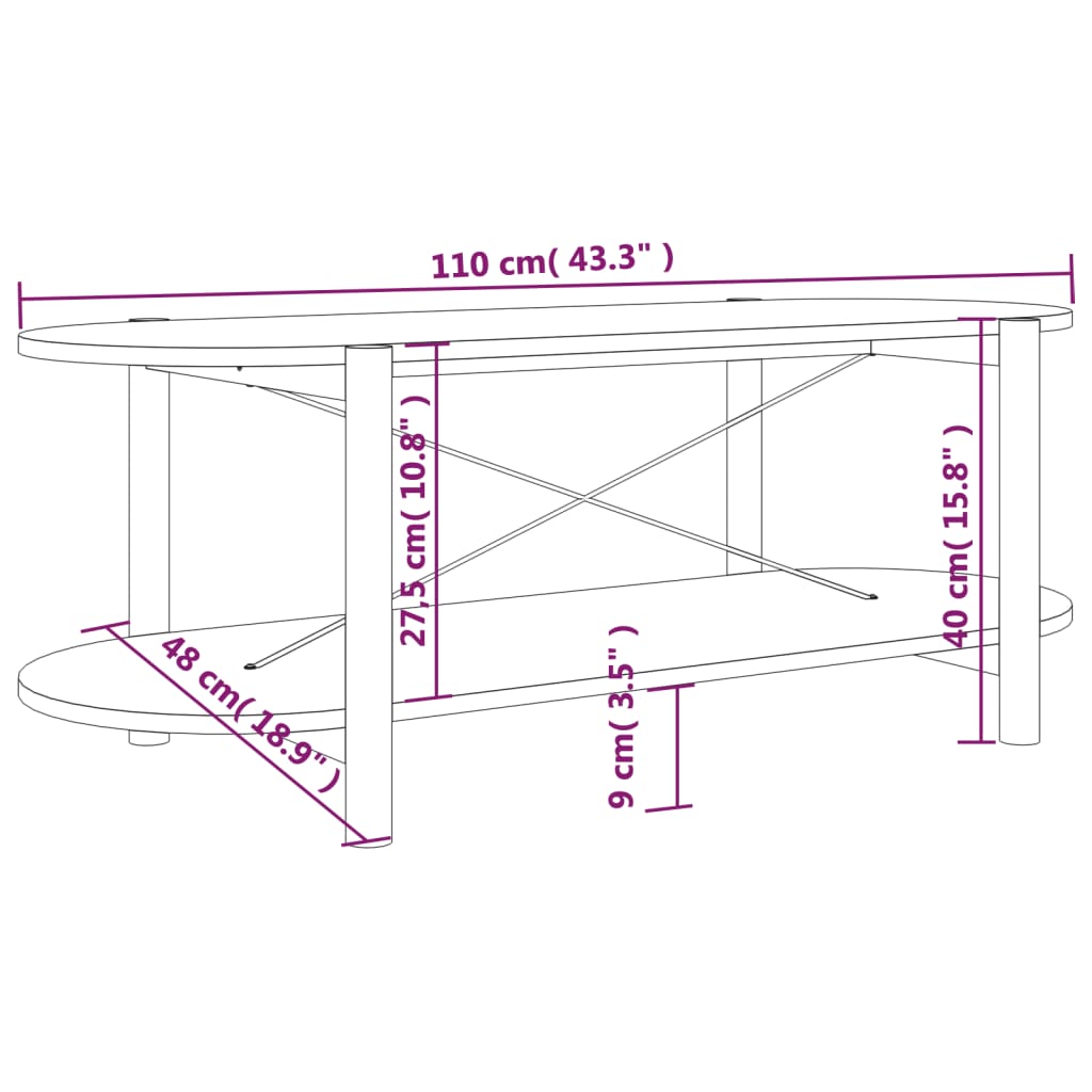 vidaXL Salontafels Salontafel 110x48x40 cm bewerkt hout zwart