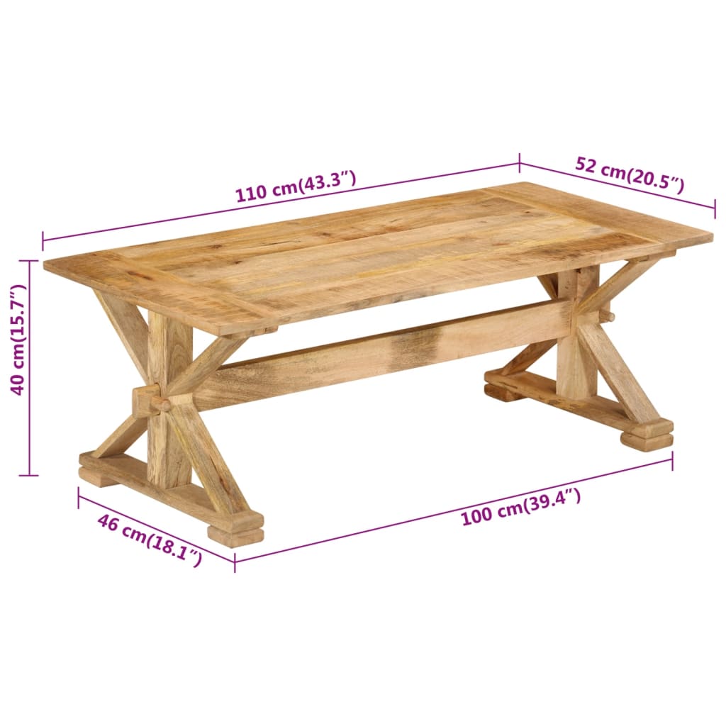 vidaXL Salontafels Salontafel 110x52x40 cm massief mangohout