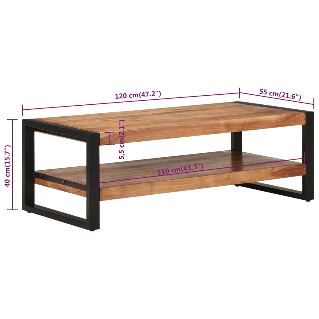 vidaXL Salontafels Salontafel 120x55x40 cm massief acaciahout