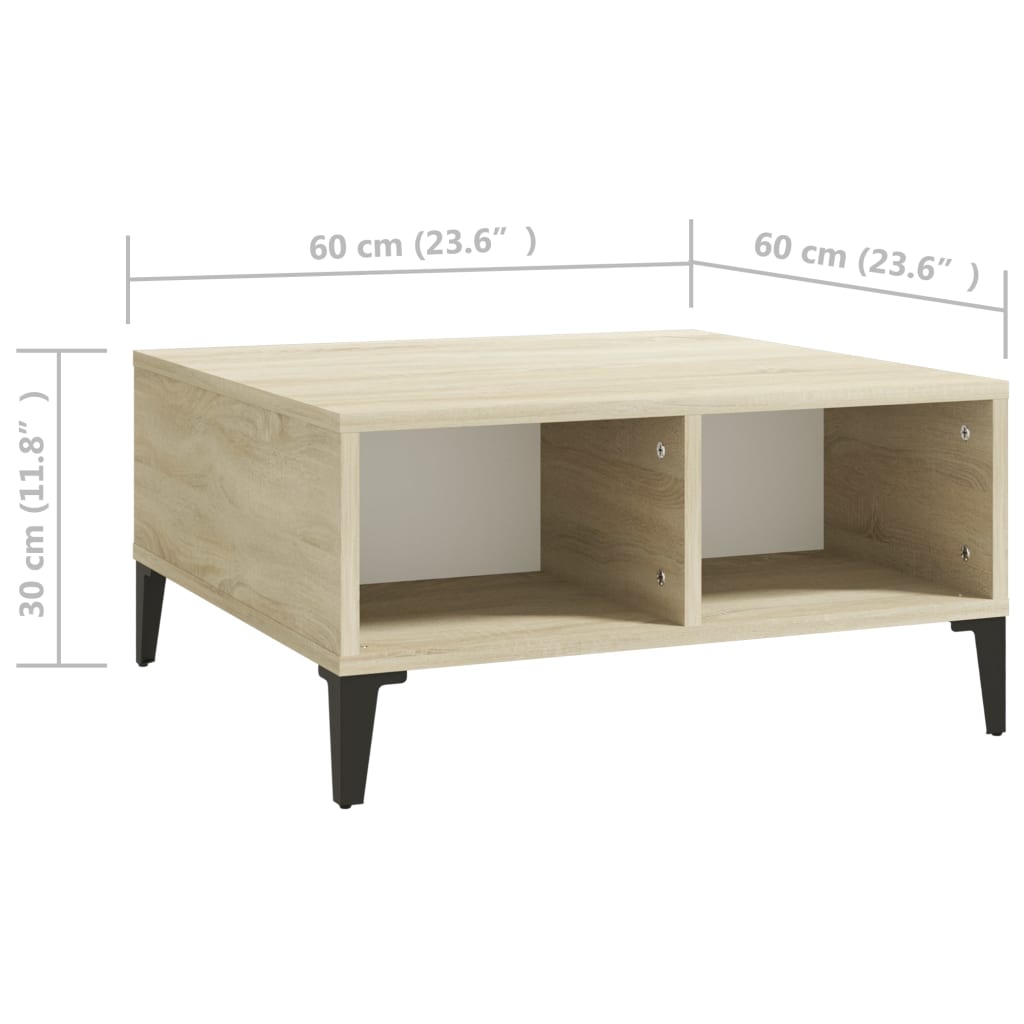 vidaXL Salontafels Salontafel 60x60x30 cm bewerkt hout wit en sonoma eikenkleurig