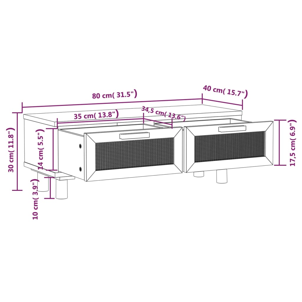 vidaXL Salontafels Salontafel 80x40x30 cm bewerkt hout en grenenhout bruin