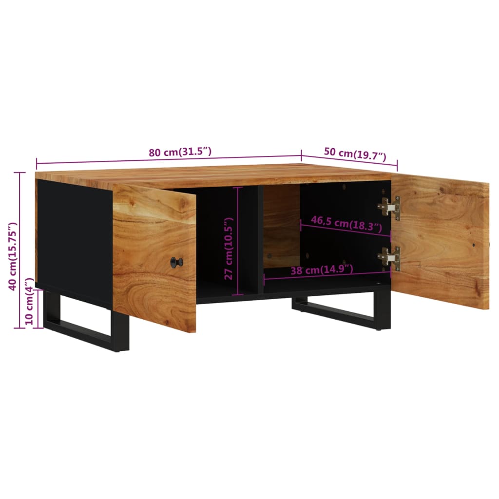 vidaXL Salontafels Salontafel 80x50x40 cm massief acaciahout en bewerkt hout