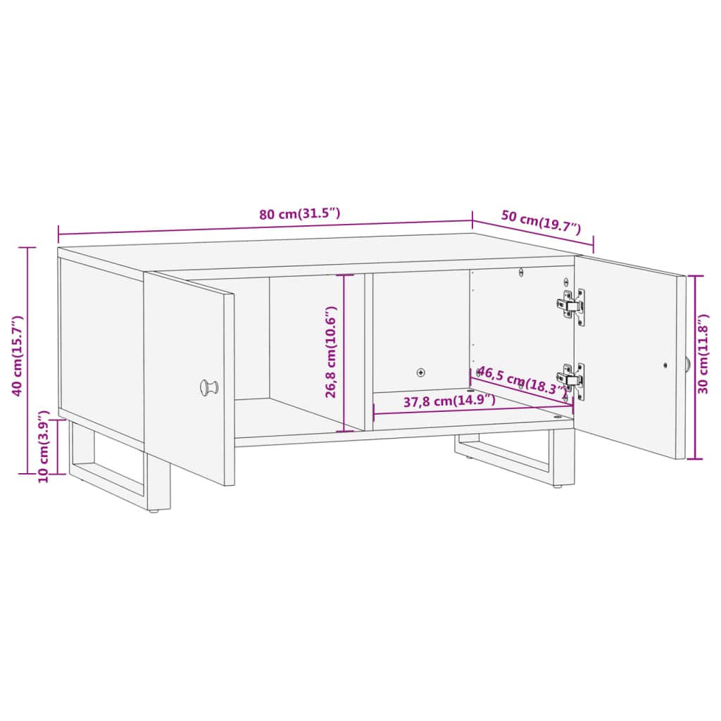 vidaXL Salontafels Salontafel 80x50x40 cm massief mangohout bruin en zwart