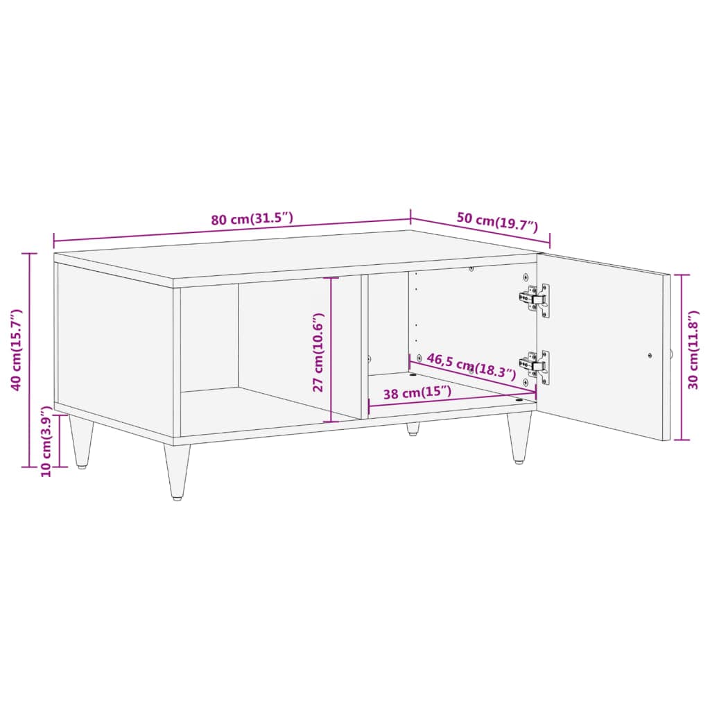 vidaXL Salontafels Salontafel 80x50x40 cm massief mangohout