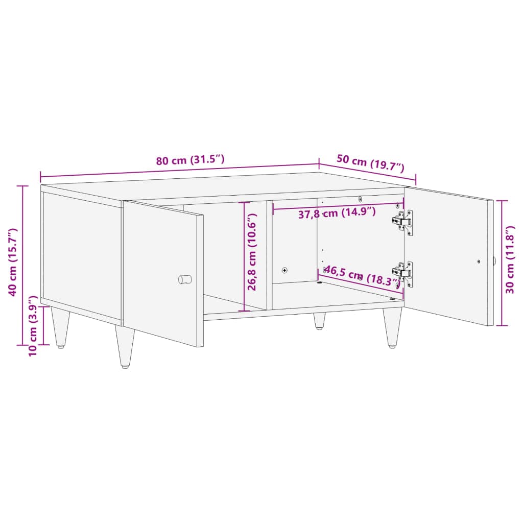 vidaXL Salontafels Salontafel 80x50x40 cm massief mangohout