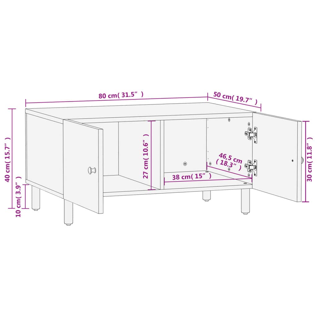 vidaXL Salontafels Salontafel 80x50x40 cm massief mangohout zwart