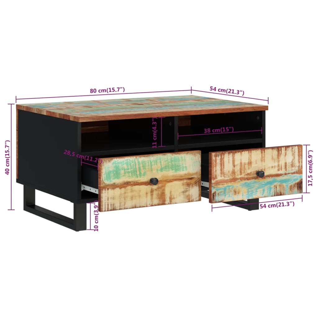 vidaXL Salontafels Salontafel 80x54x40 cm massief gerecycled hout en bewerkt hout