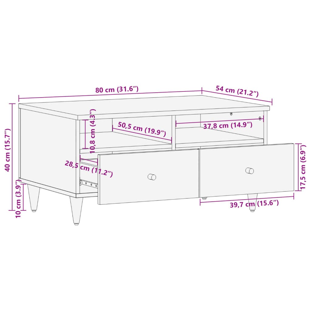 vidaXL Salontafels Salontafel 80x54x40 cm massief mangohout