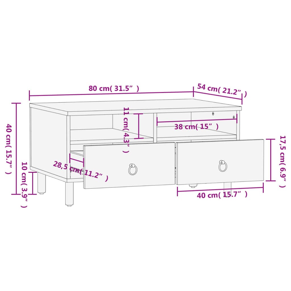 vidaXL Salontafels Salontafel 80x54x40 cm massief mangohout