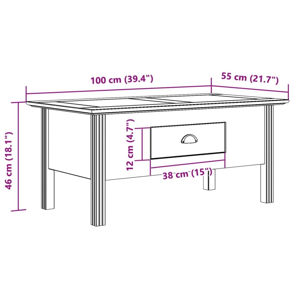 vidaXL Salontafels Salontafel BODO 100x55x46 cm massief grenenhout grijs