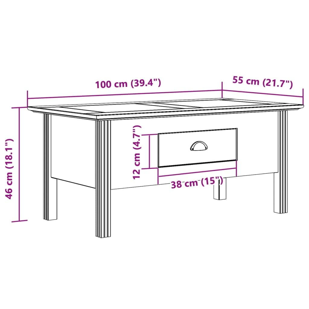 vidaXL Salontafels Salontafel BODO 100x55x46 cm massief grenenhout wit en bruin