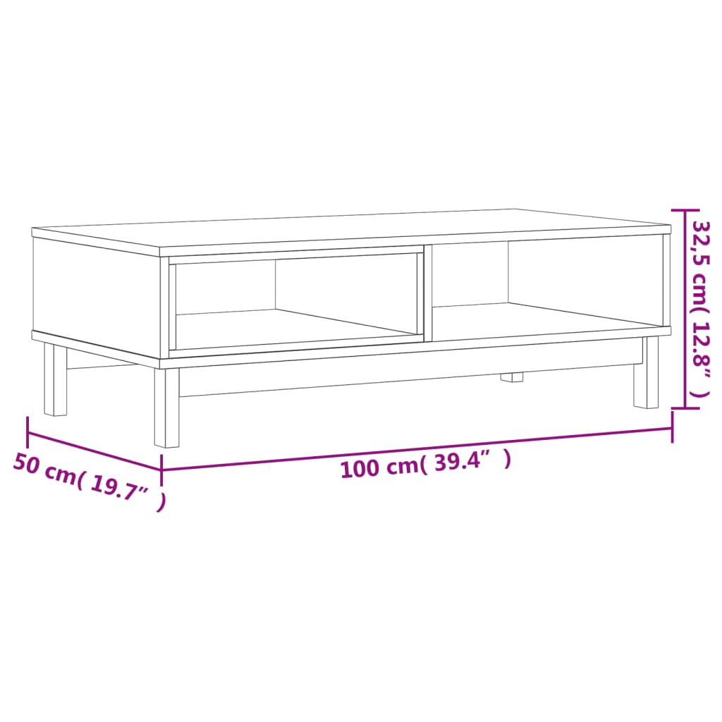 vidaXL Salontafels Salontafel FLAM 100x50x32,5 cm massief grenenhout