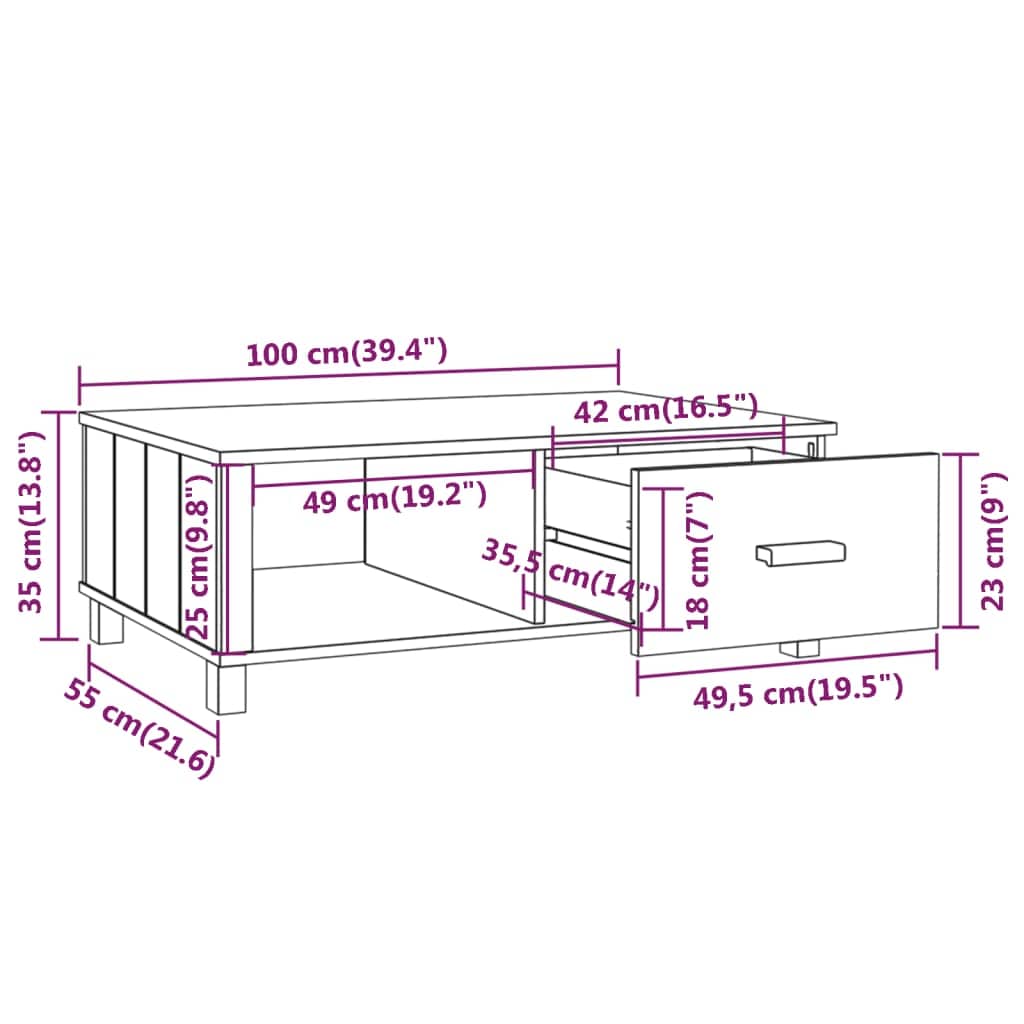 vidaXL Salontafels Salontafel HAMAR 100x55x35 cm massief grenenhout honingbruin