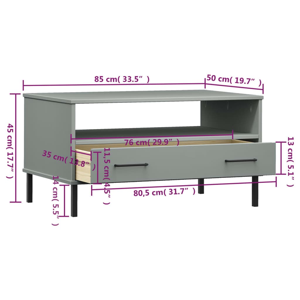 vidaXL Salontafels Salontafel met metalen poten OSLO 85x50x45 cm hout grijs