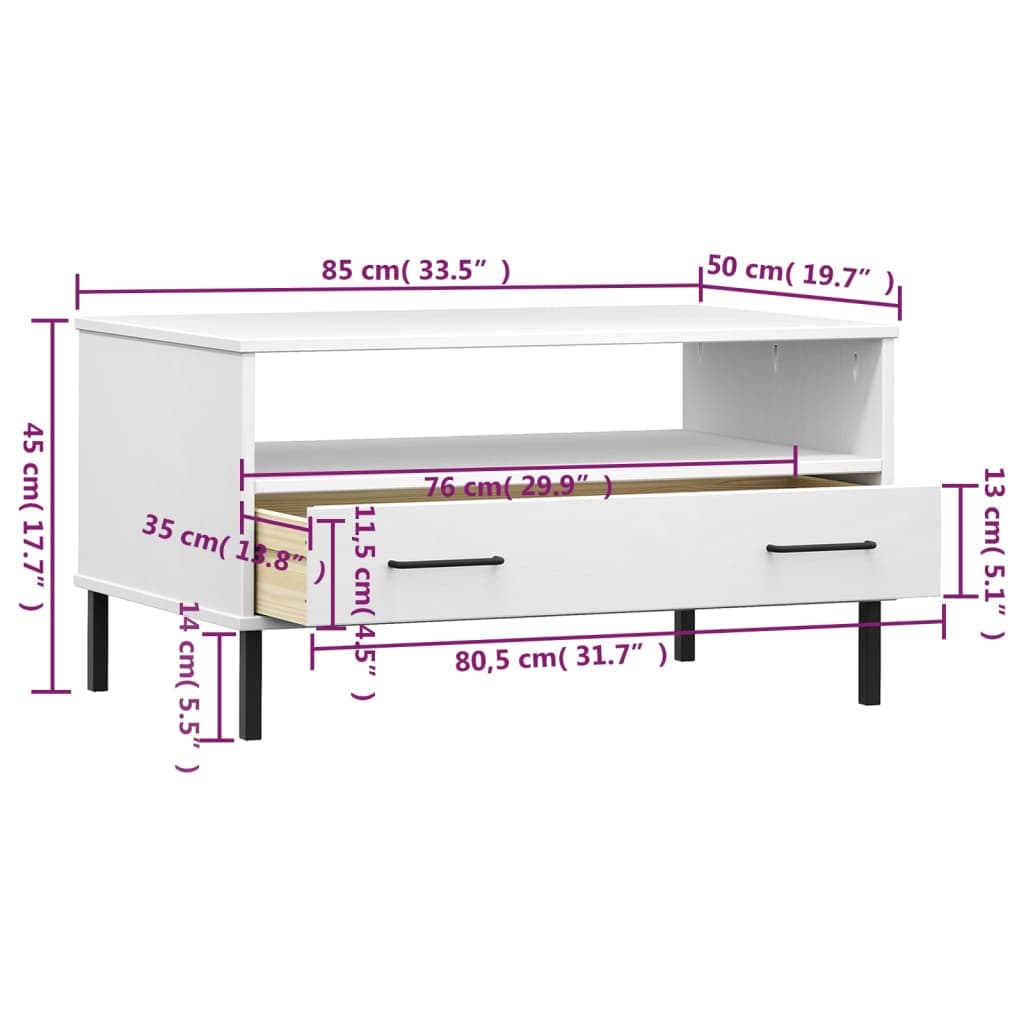 vidaXL Salontafels Salontafel met metalen poten OSLO 85x50x45 cm masssief hout wit