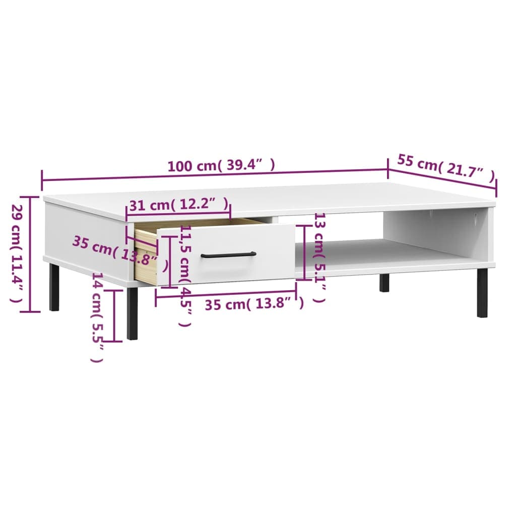 vidaXL Salontafels Salontafel met metalen poten OSLO massief grenenhout wit