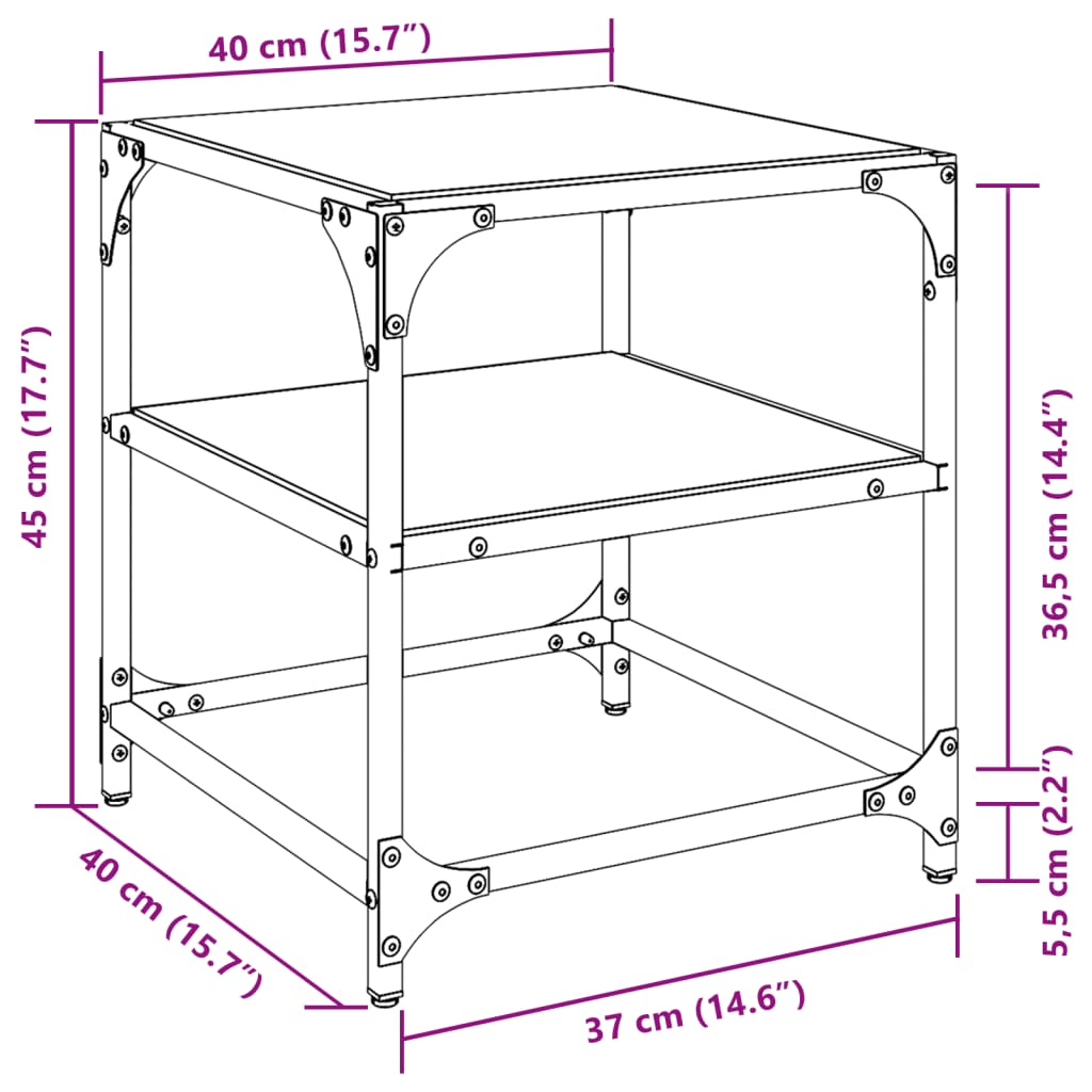 vidaXL Salontafels Salontafel met transparant glazen blad 40x40x45 cm staal