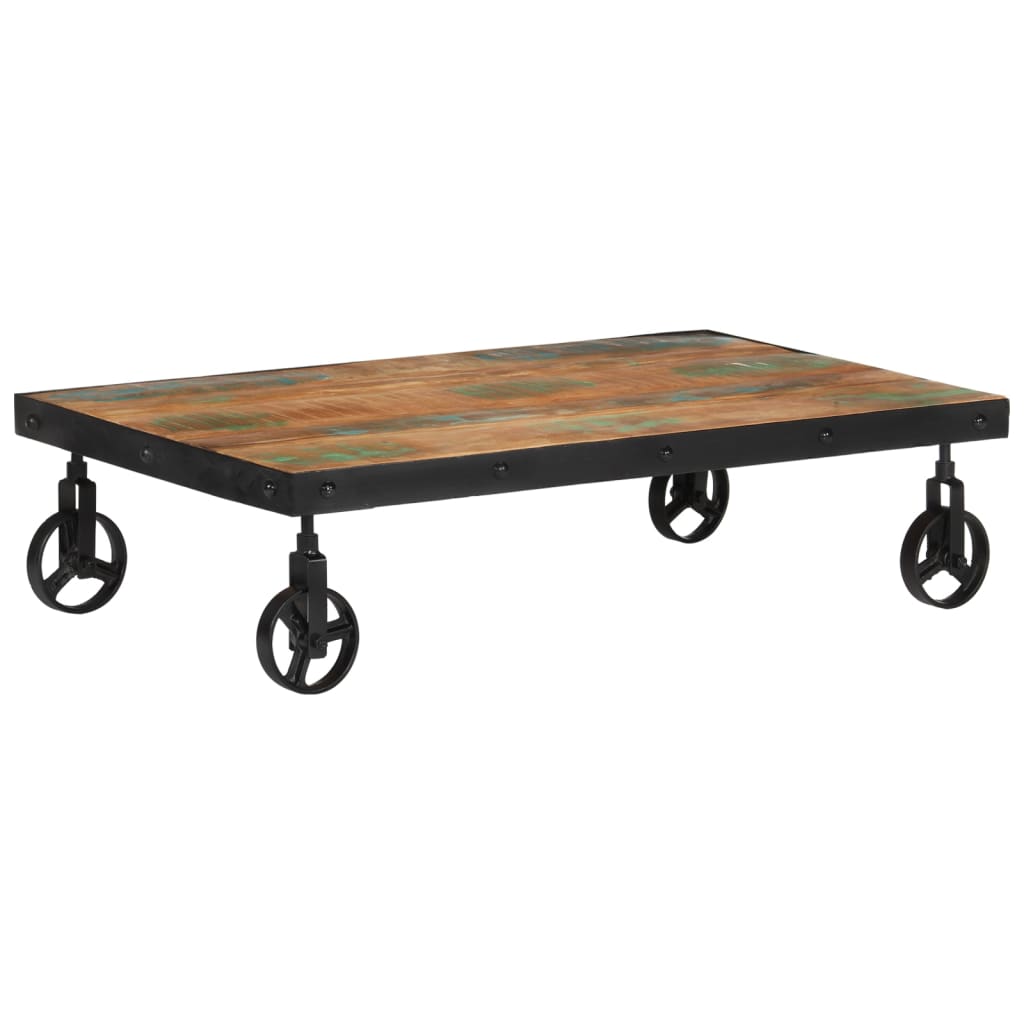 vidaXL Salontafels Salontafel met wielen 100x60x26 cm massief gerecycled hout