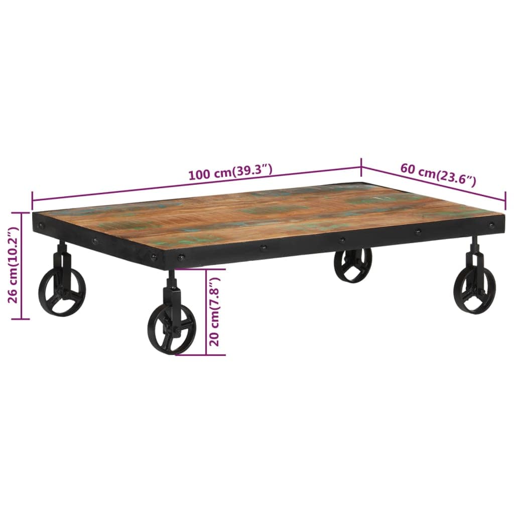 vidaXL Salontafels Salontafel met wielen 100x60x26 cm massief gerecycled hout