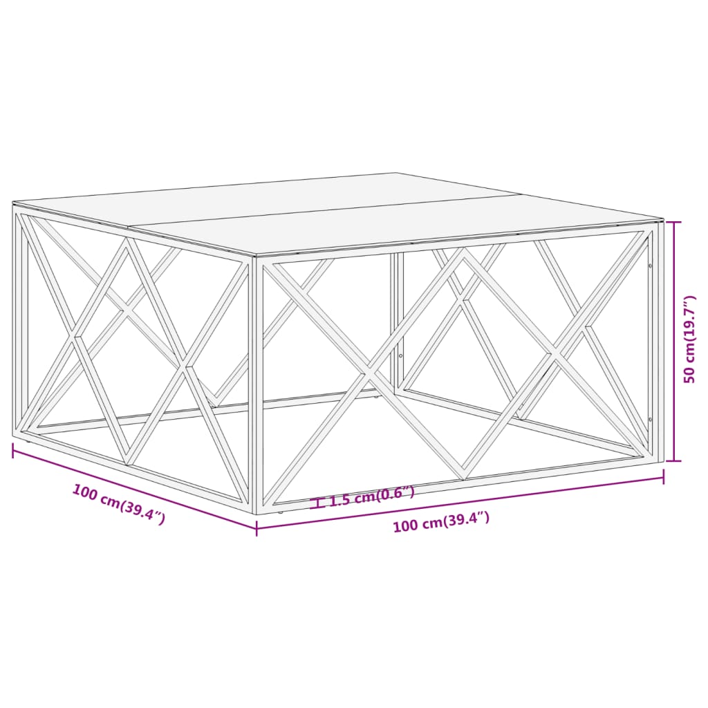 vidaXL Salontafels Salontafel roestvrijstaal en gehard glas zilverkleurig