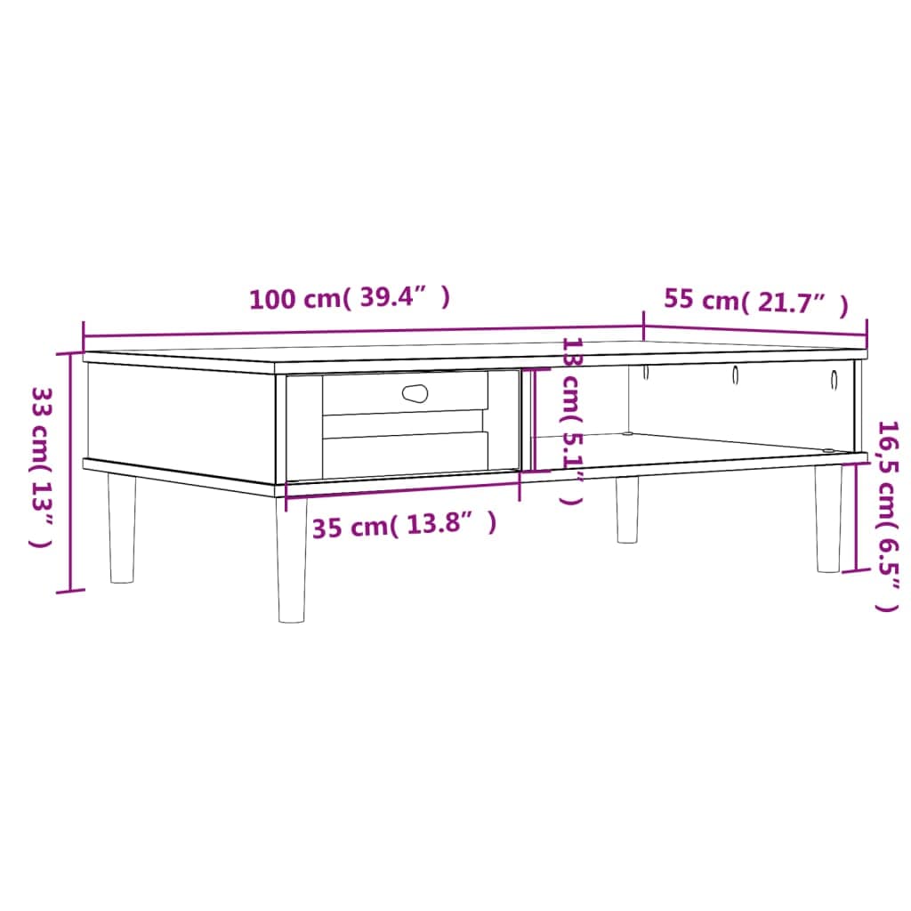 vidaXL Salontafels Salontafel SENJA 100x55x33 cm rattan-look massief hout bruin