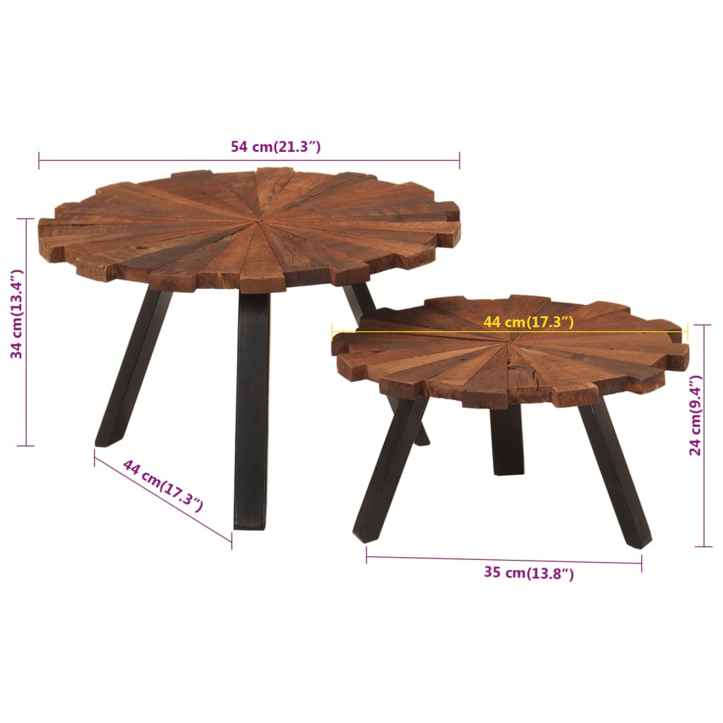 vidaXL Salontafels Salontafels 2 st massief gerecycled hout en ijzer