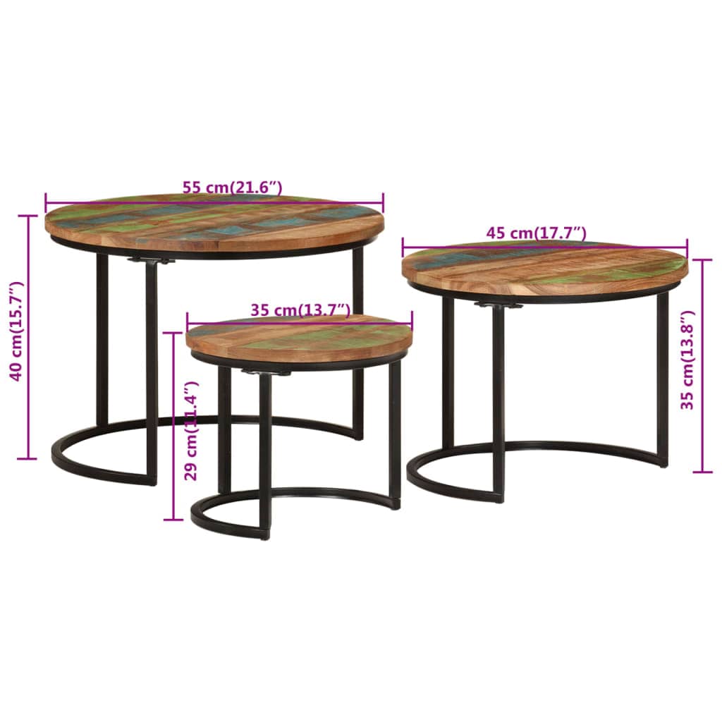 vidaXL Salontafels Tafeltjesset 3 st massief gerecycled hout