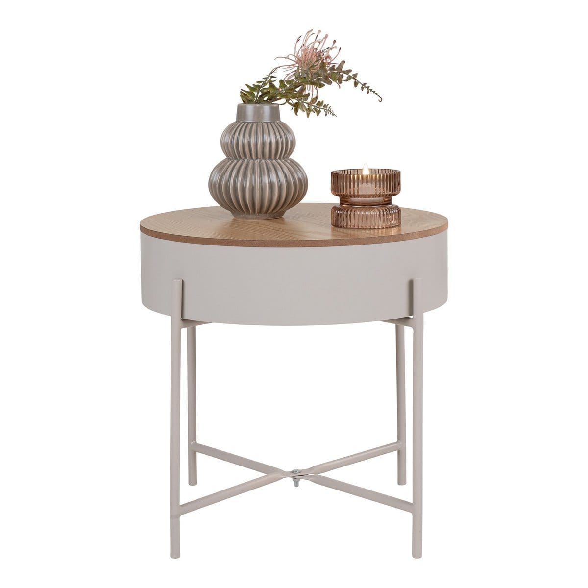 House Nordic ApS Sisco Side Table - Bijzettafel in beige-lichtgrijs gepoedercoat staal, Ø40x40 cm