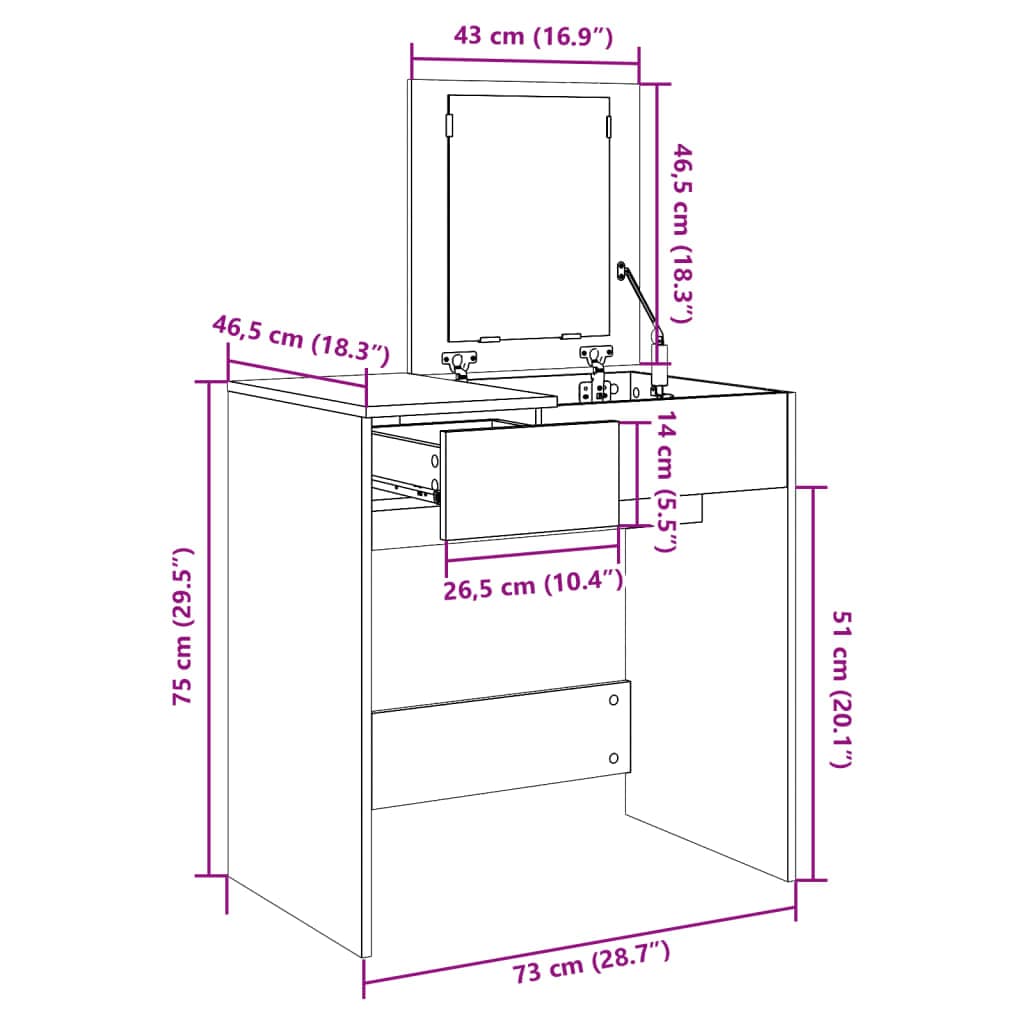 vidaXL Slaapkamerkaptafels Kaptafel met spiegel 73x46,5x120 cm wit