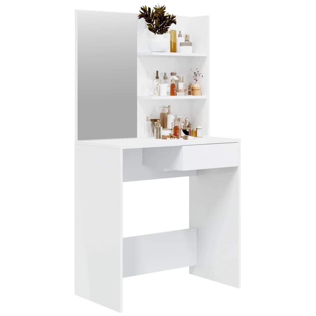 vidaXL Slaapkamerkaptafels Kaptafel met spiegel 74,5x40x141 cm hoogglans wit