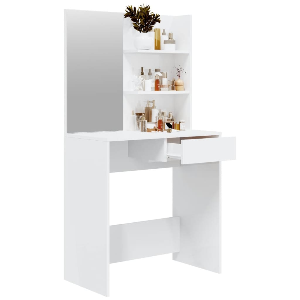 vidaXL Slaapkamerkaptafels Kaptafel met spiegel 74,5x40x141 cm hoogglans wit