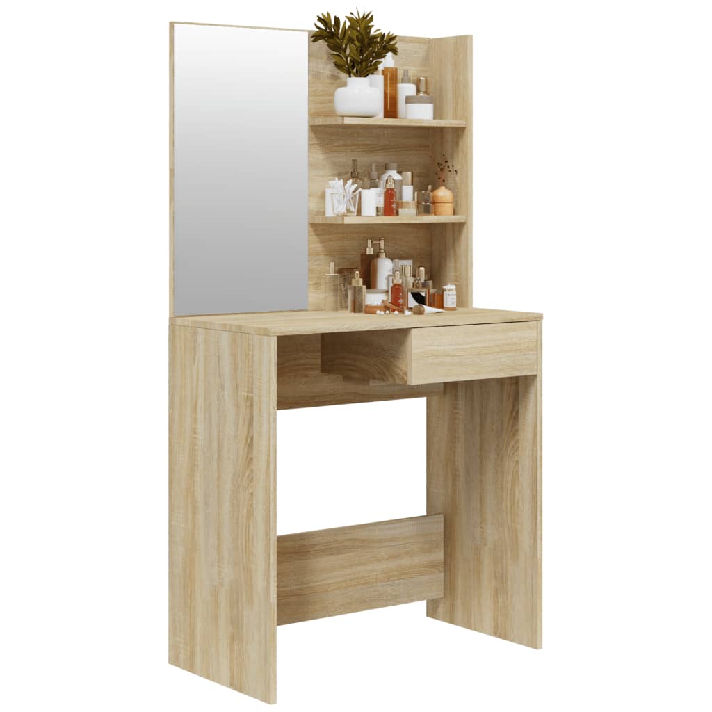 vidaXL Slaapkamerkaptafels Kaptafel met spiegel 74,5x40x141 cm sonoma eikenkleurig